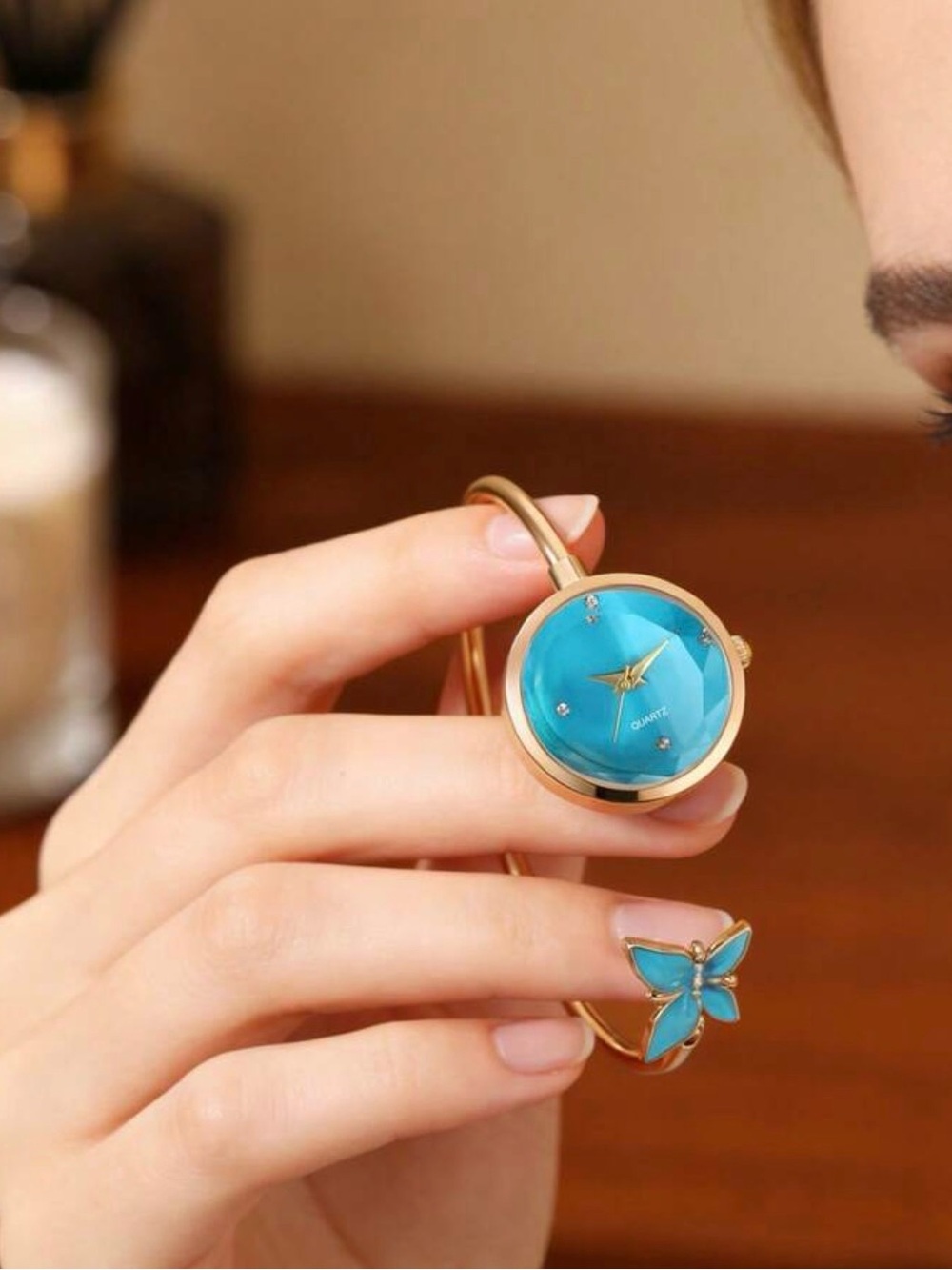 Bangle Watch with Turquoise Dial and Butterfly Detail - Picture 4 of 5